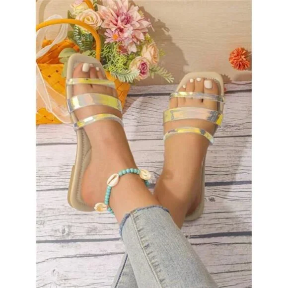 Summer New Comfortable Open Toe Beach Holiday PU Leather Slip-On Sandals